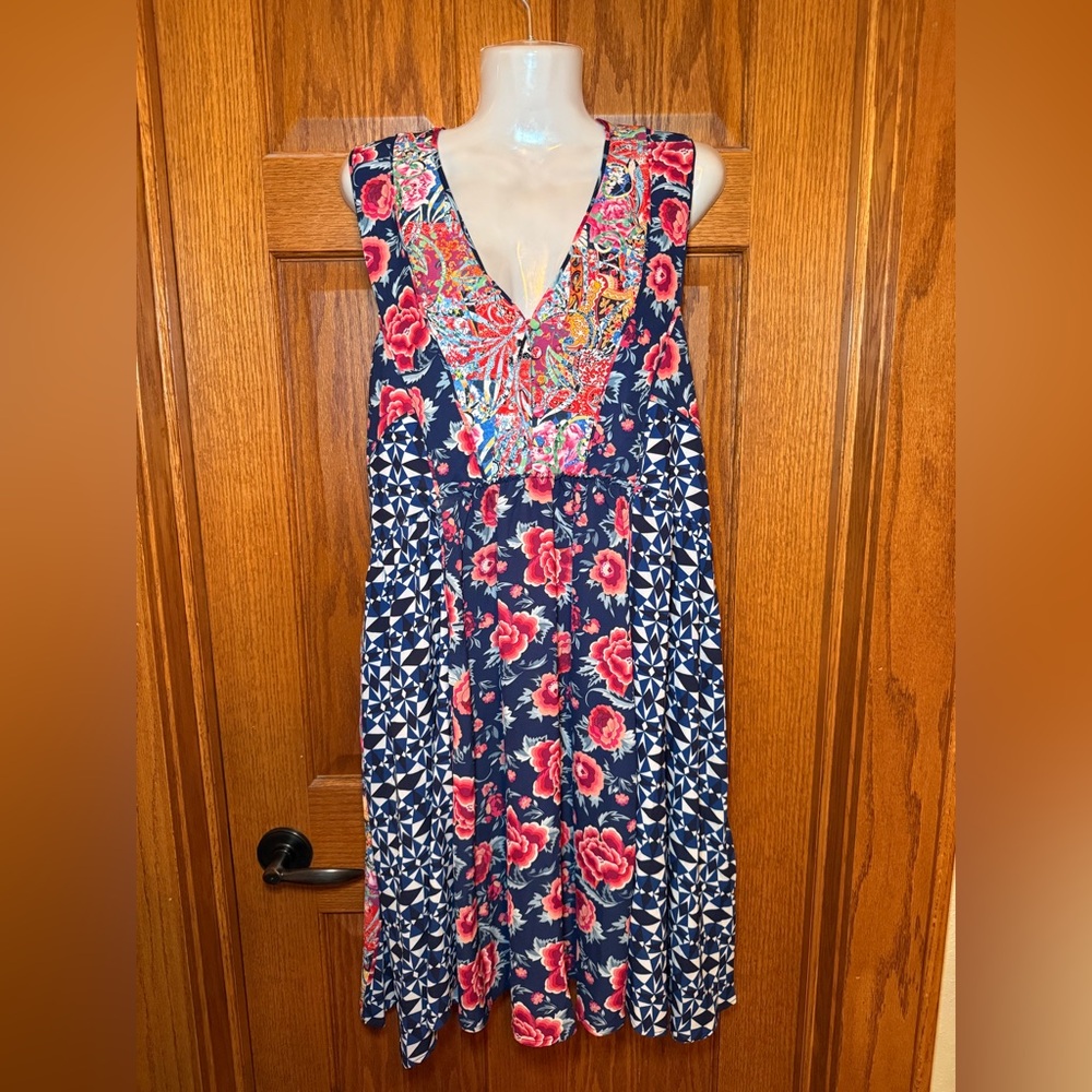 Blue and Pink Sleeveless V-Neck Mini Sundress from Isle